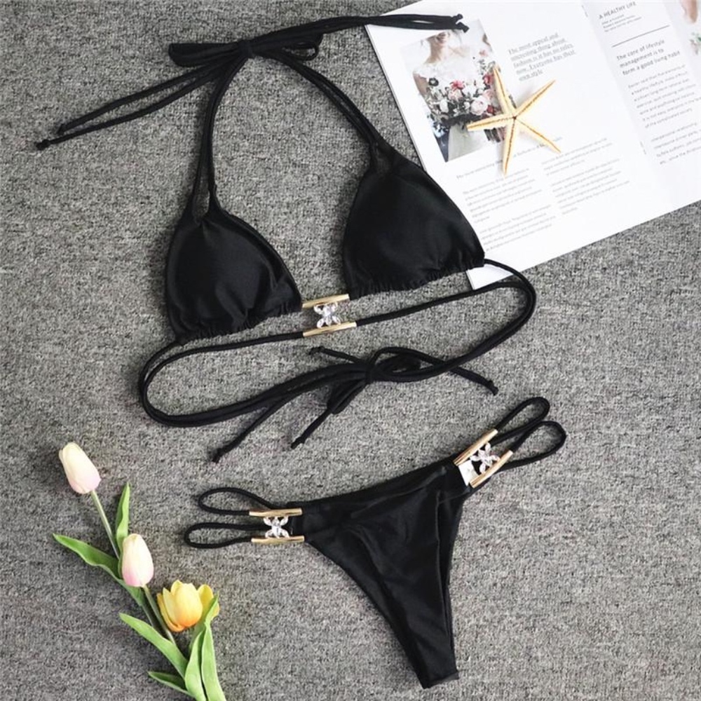 Crystal Embellished Strappy Bikini Swimsuit - Picture 6 of 8
